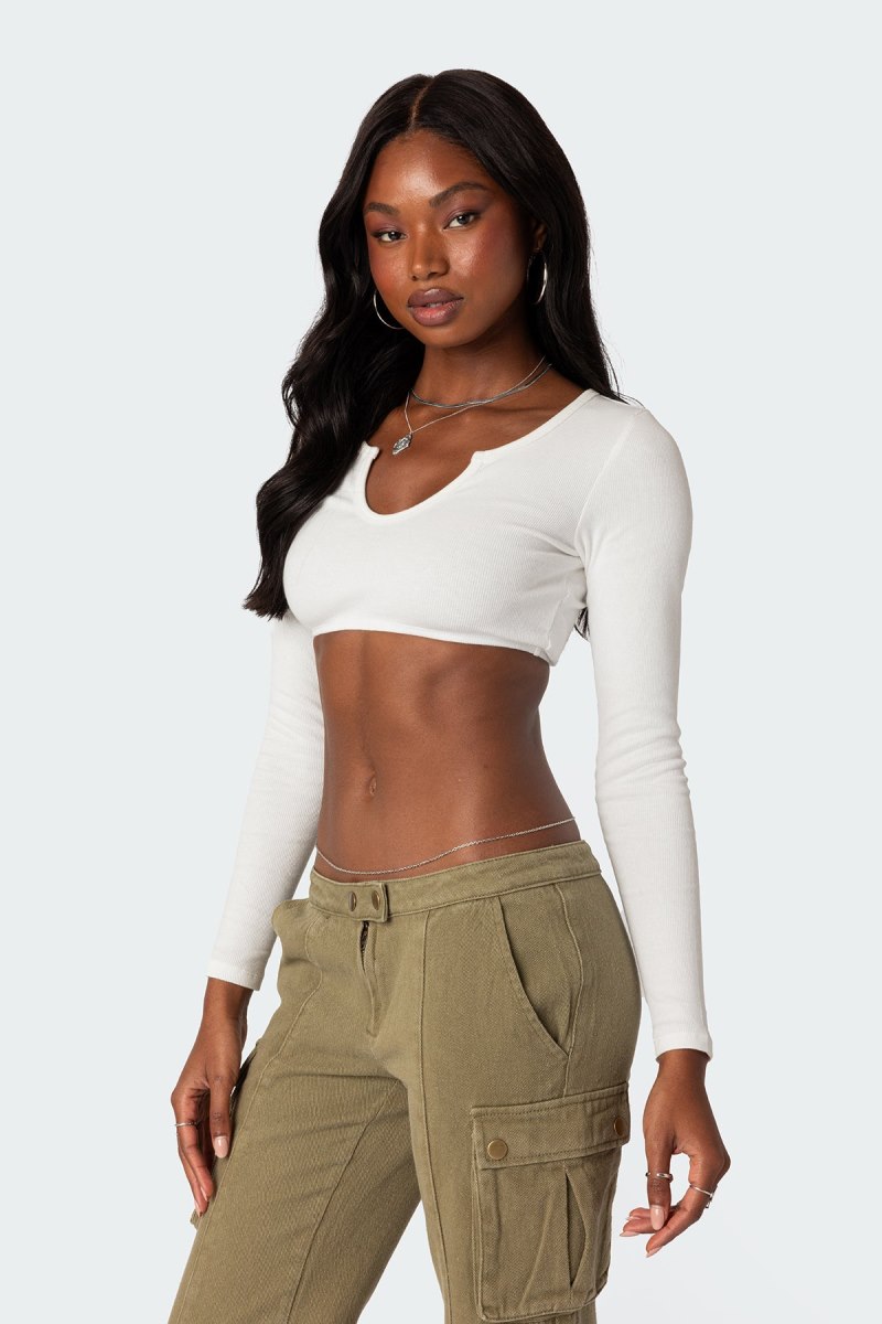 Edikted Romance Ribbed Crop Tops Black | USA PU937413P7