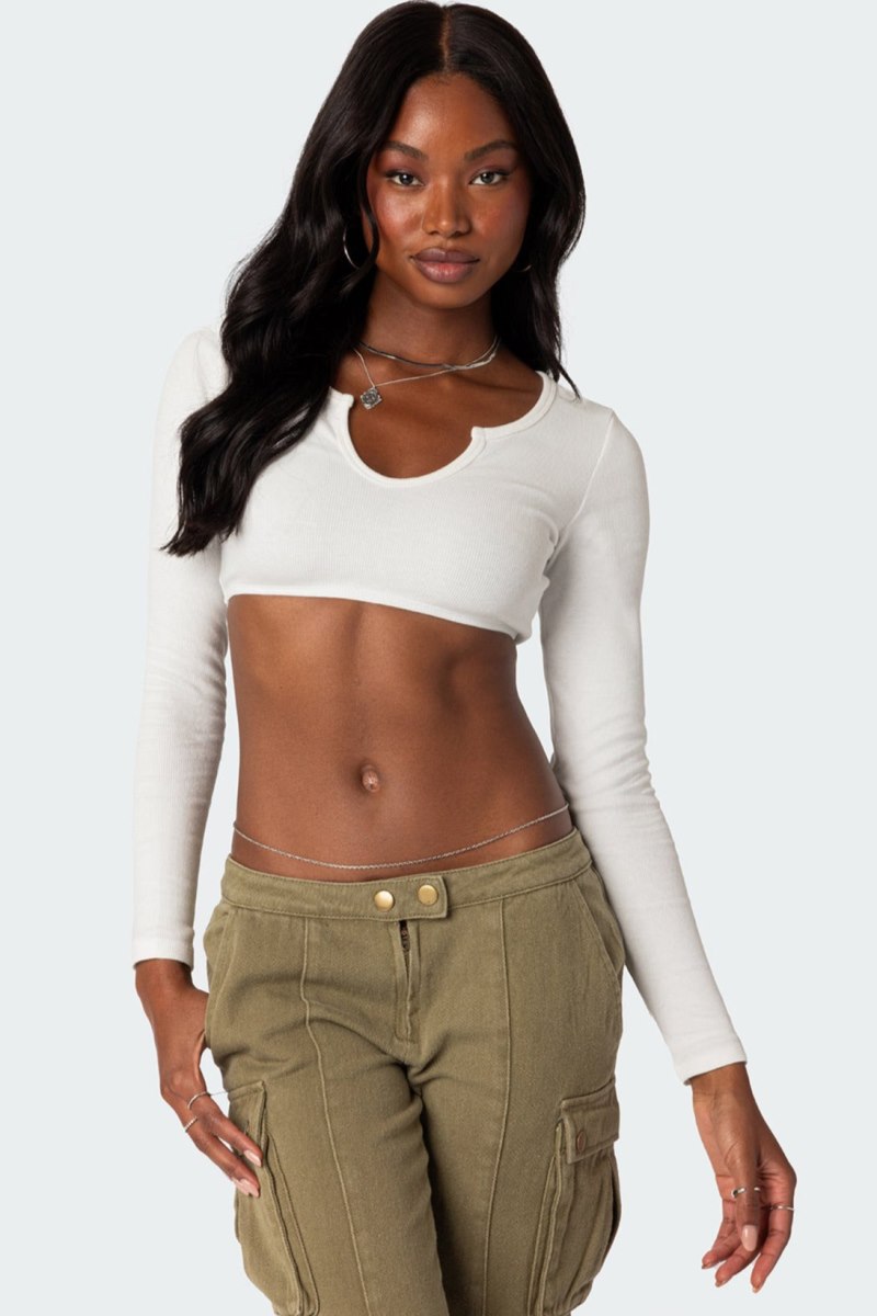 Edikted Romance Ribbed Crop Tops Black | USA PU937413P7