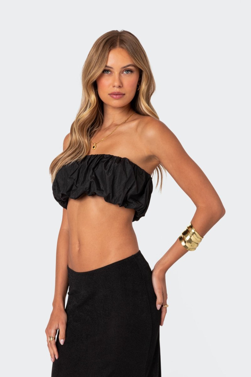 Edikted Romi Nylon Bubble Bandeau Strapless Tops Black | USA MY451015P8
