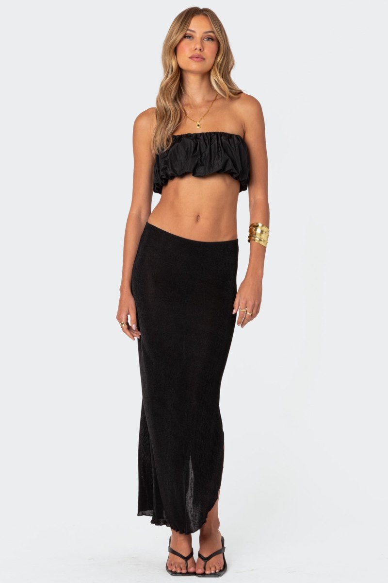 Edikted Romi Nylon Bubble Bandeau Strapless Tops Black | USA MY451015P8