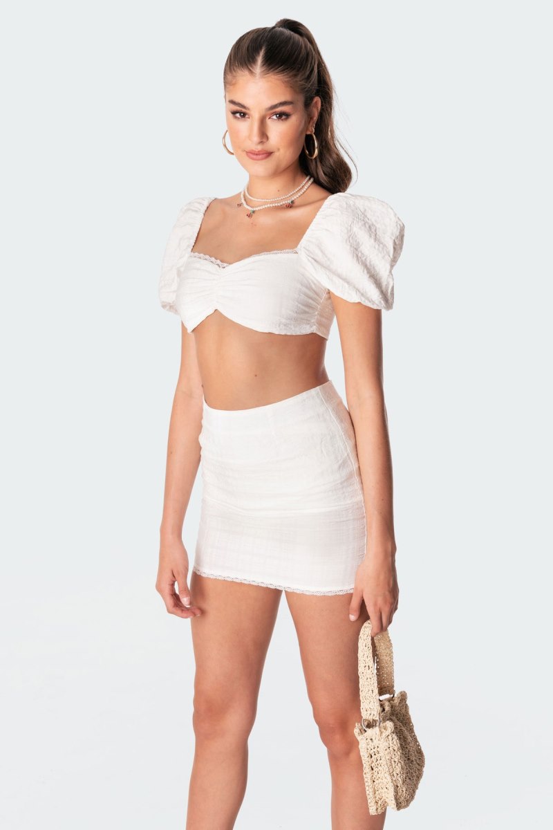 Edikted Romy Linen Look Crop Tops White | USA ZT892079B6