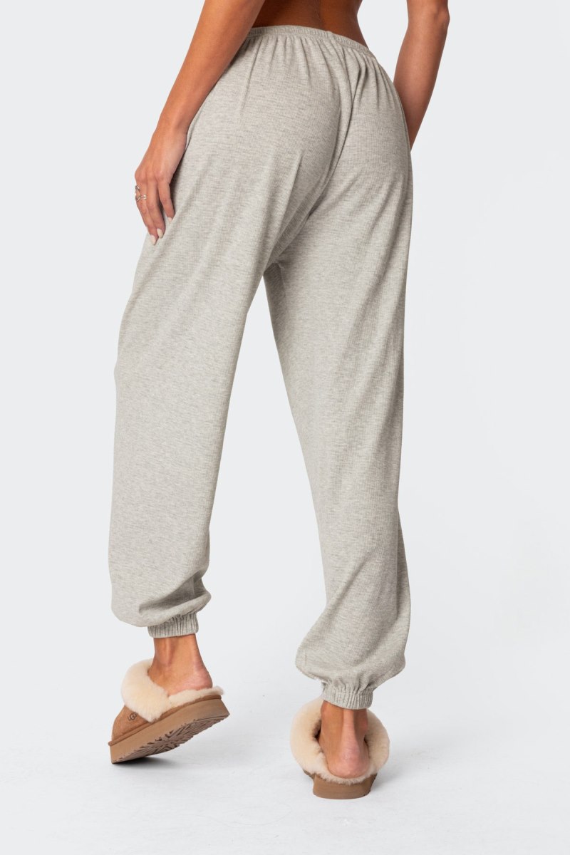 Edikted Rosanna Waffle Pajama Sweatpants Pants Gray Melange | USA BH156045S8