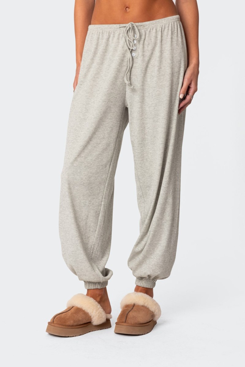Edikted Rosanna Waffle Pajama Sweatpants Gray Melange | USA HP334253F7