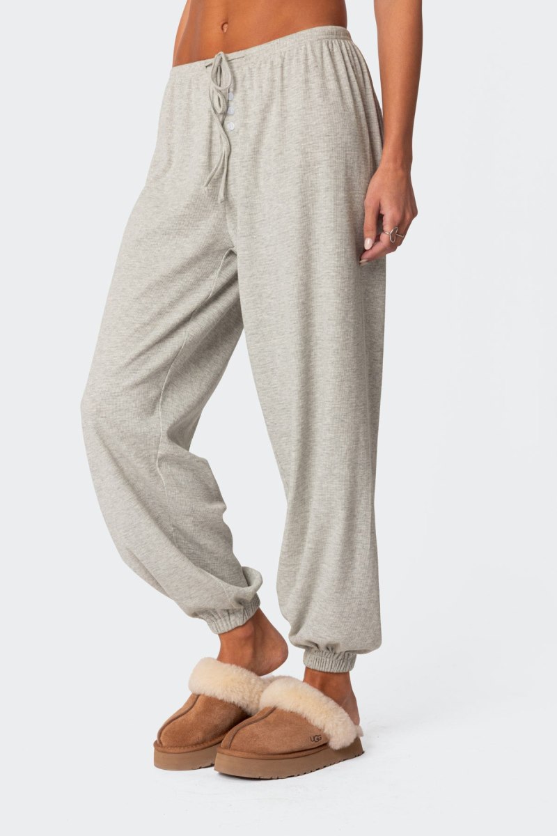 Edikted Rosanna Waffle Pajama Sweatpants Gray Melange | USA HP334253F7