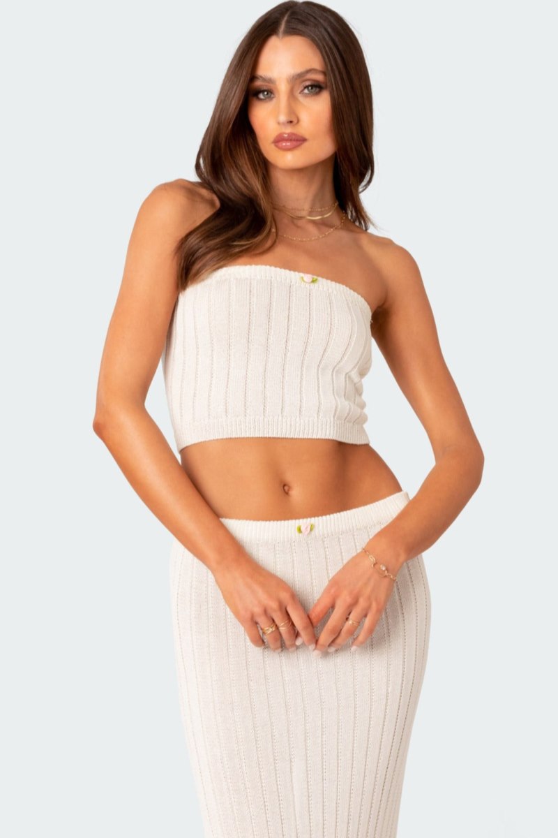 Edikted Rosebud Tube Knitted Tops White | USA YA818481T1