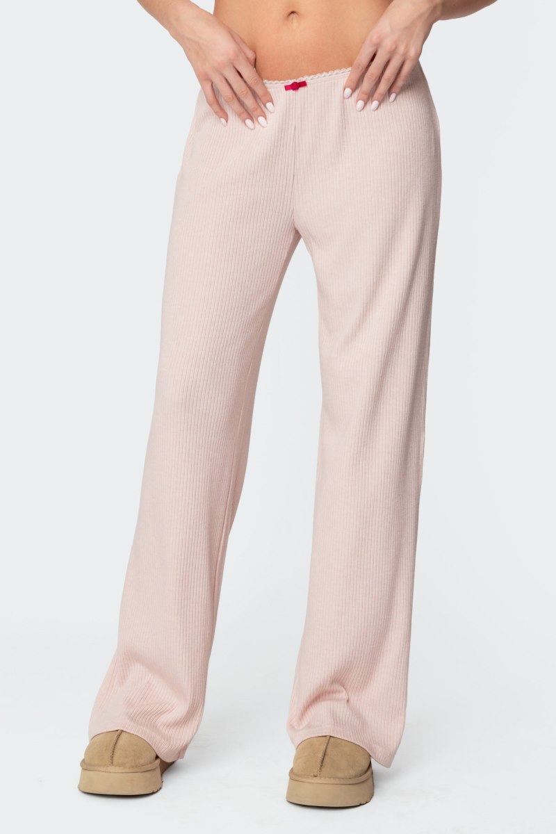 Edikted Roselle Ribbed Pants Light Pink | USA WK845474A6