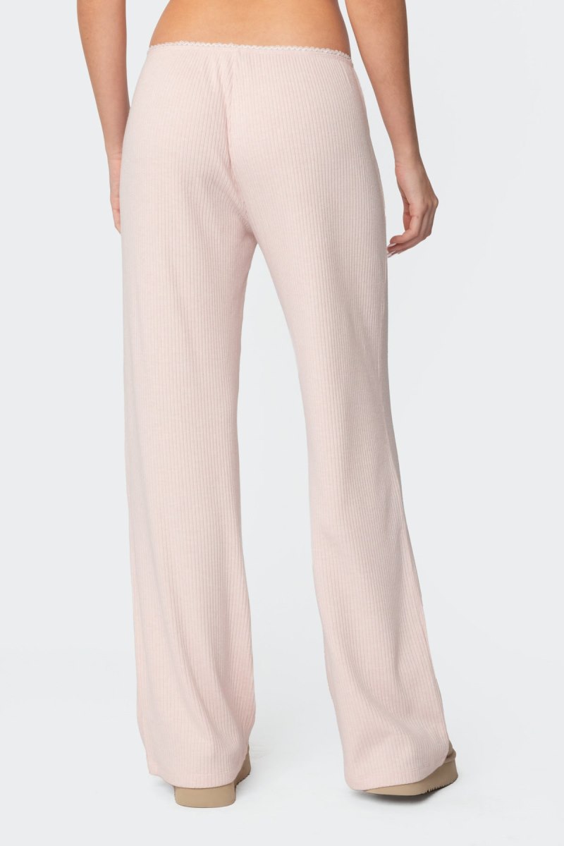 Edikted Roselle Ribbed Pants Light Pink | USA WK845474A6