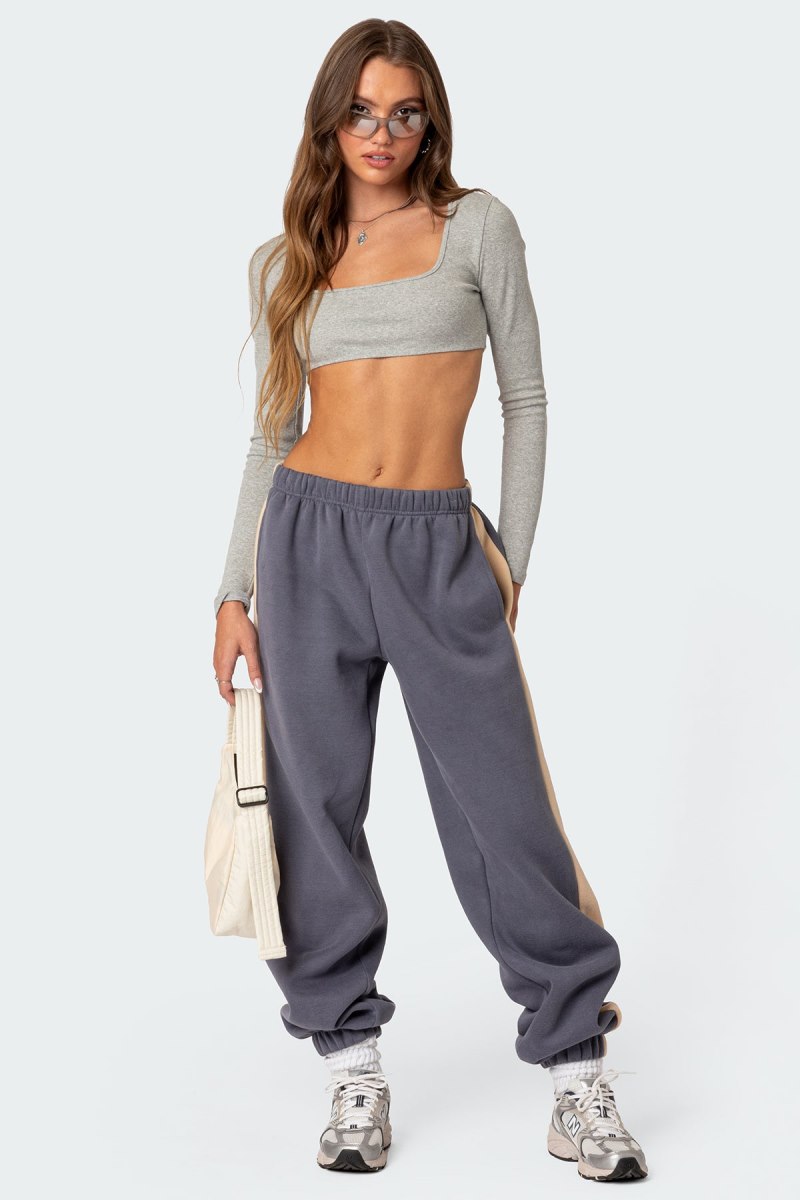 Edikted Routine Ribbed Crop Tops Gray Melange | USA NA940694M1