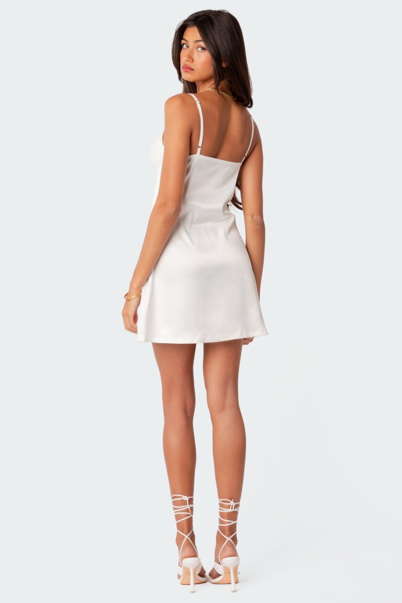 Edikted Rowan Mini Satin Slip Dress Mini Dress White | USA ID584888Z8