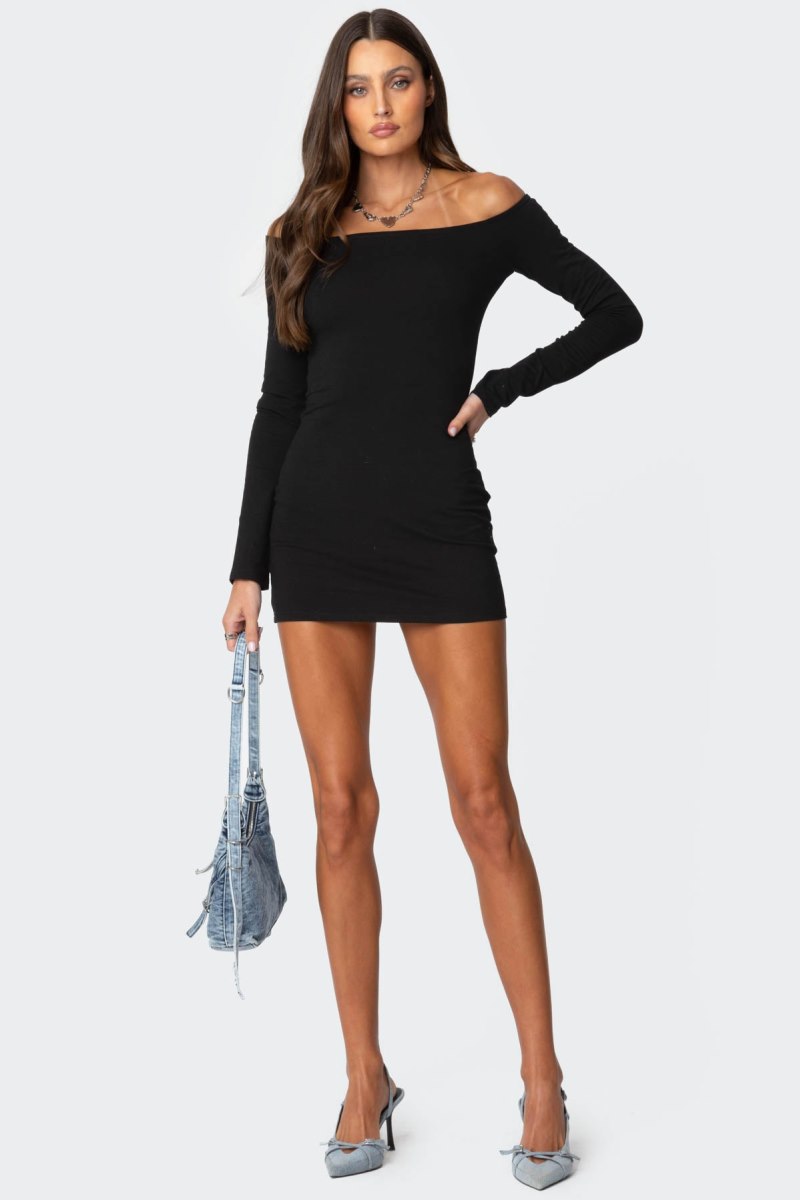 Edikted Rox Off Shoulder Mini Dress LBD Black | USA TR237043G6