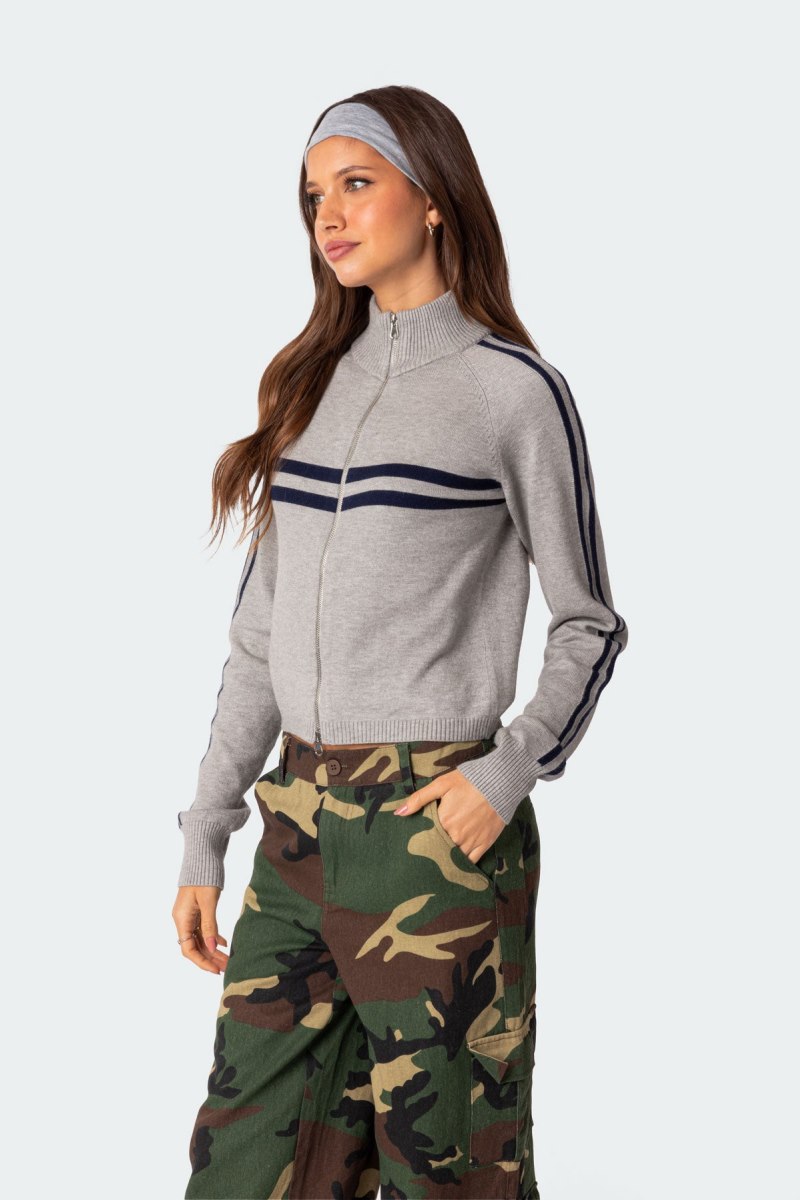 Edikted Roxanne Zip Up Knit Cardigan Gray Melange | USA BI226962J4