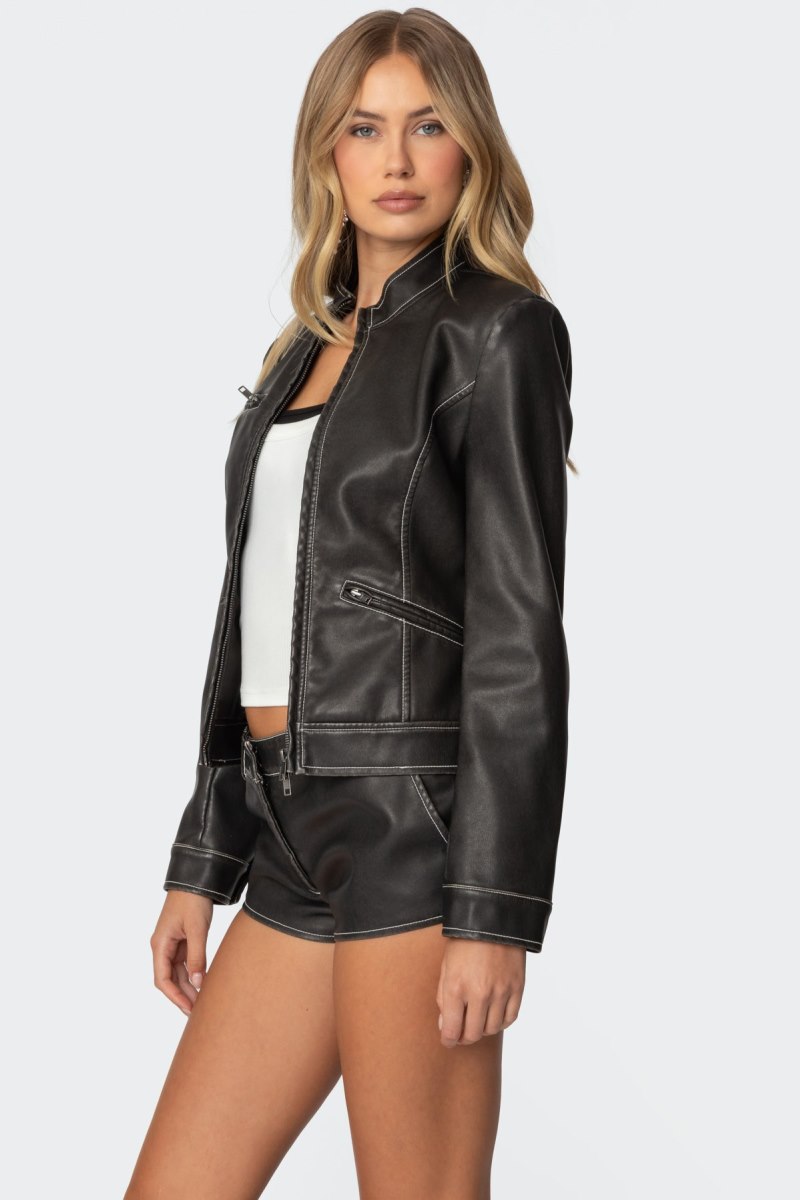 Edikted Roxie Faux Leather Jackets Dark Gray | USA MO942324I5