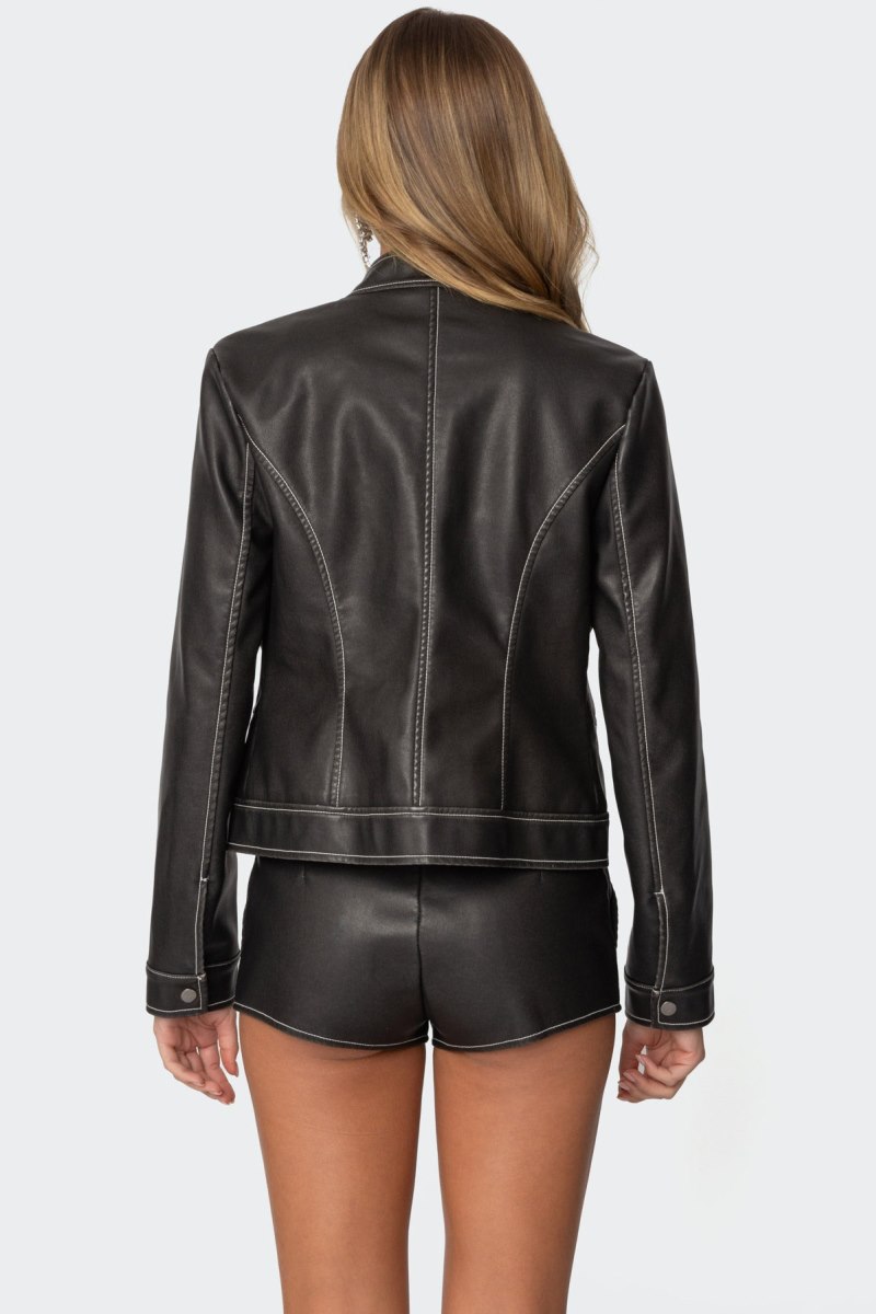 Edikted Roxie Faux Leather Jackets Dark Gray | USA MO942324I5