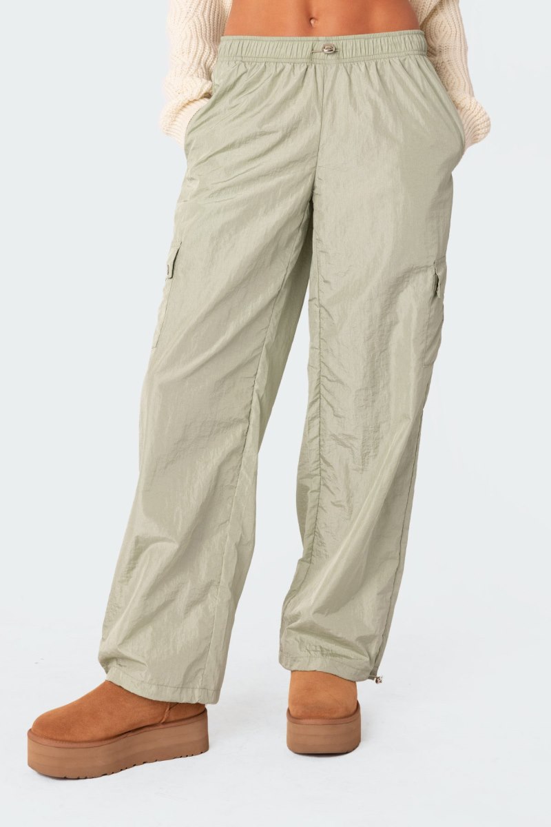 Edikted Roy Low Rise Nylon Cargo Pants Green | USA SZ550725S5
