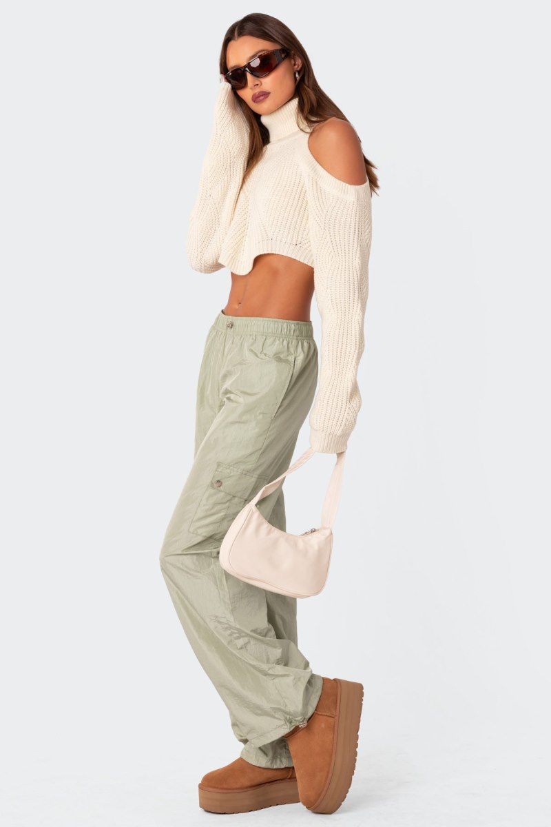 Edikted Roy Low Rise Nylon Cargo Pants Green | USA SZ550725S5