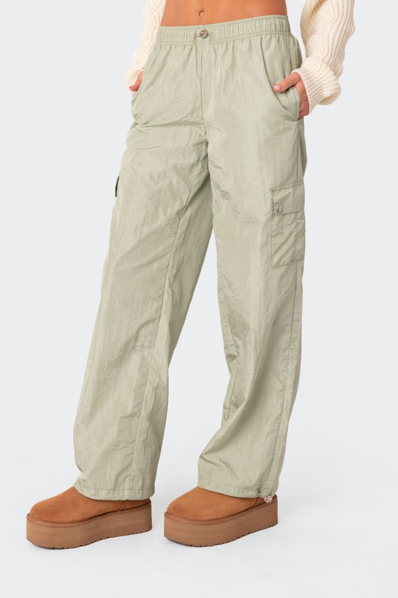 Edikted Roy Low Rise Nylon Cargo Pants Green | USA SZ550725S5