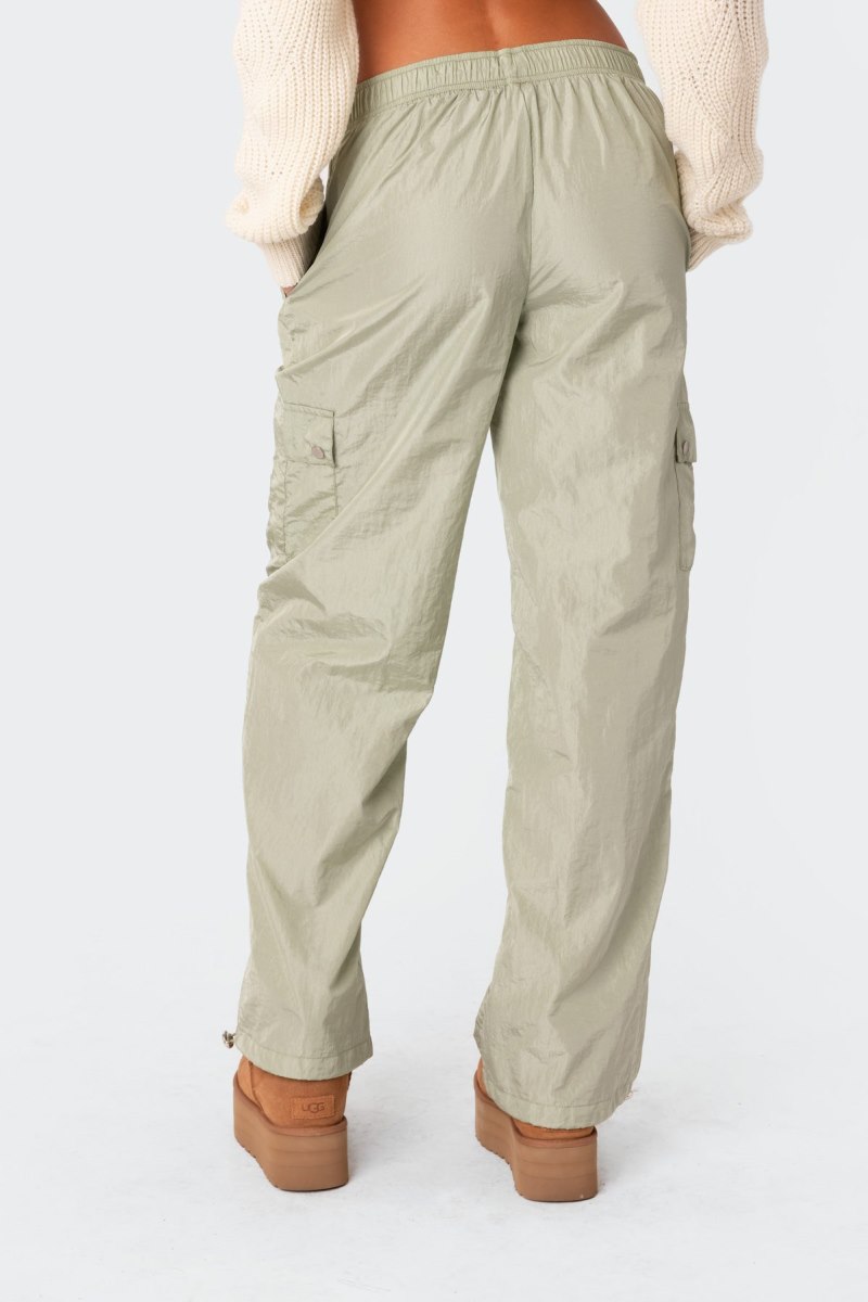 Edikted Roy Low Rise Nylon Cargo Pants Green | USA SZ550725S5