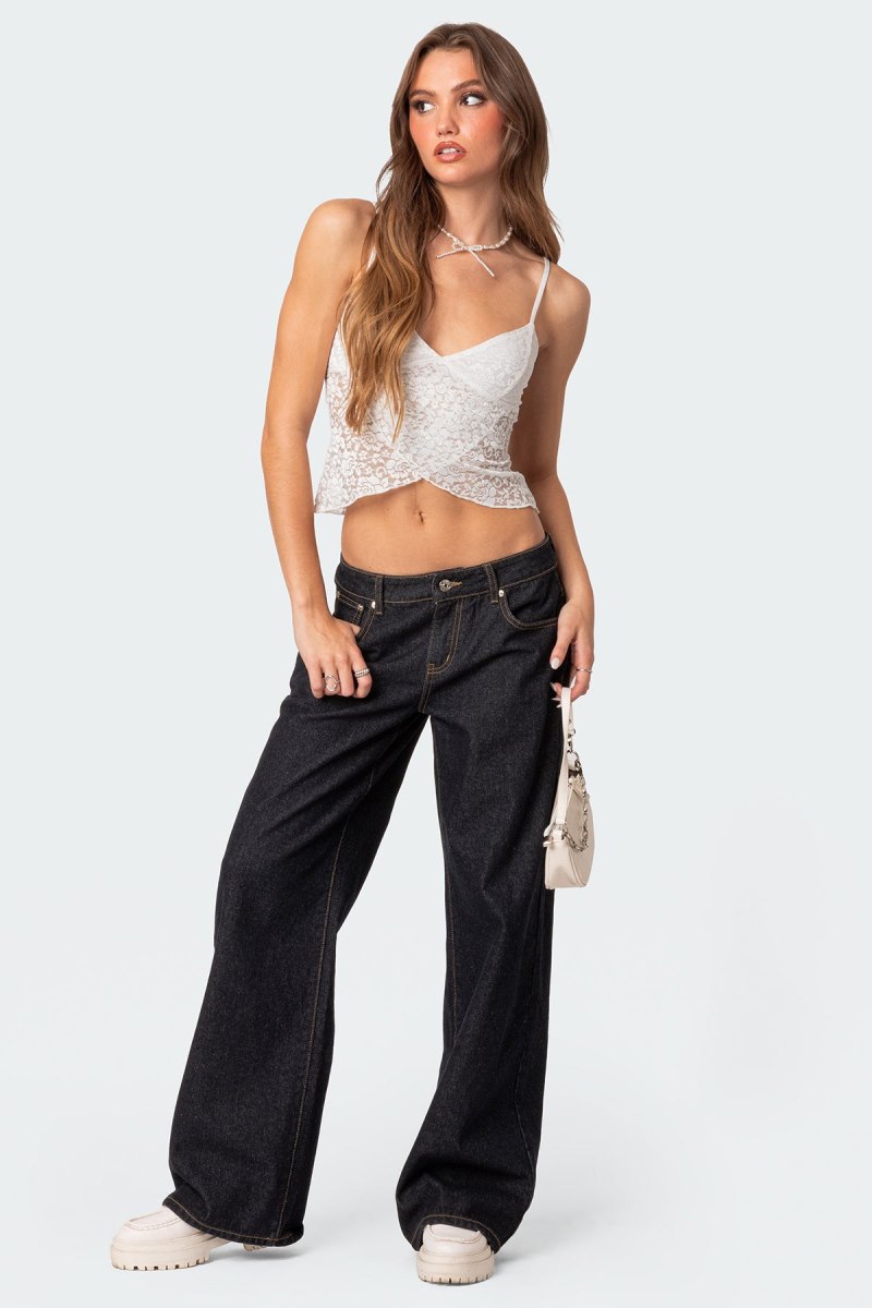 Edikted Ruby Sheer Lace Tank Crop Tops Burgundy | USA SP407550X0