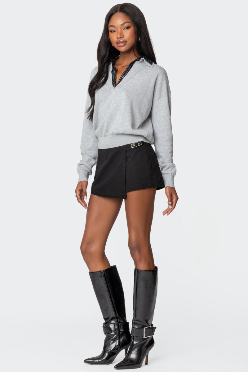 Edikted Rue Double Collared Sweater Gray | USA WB682958F1