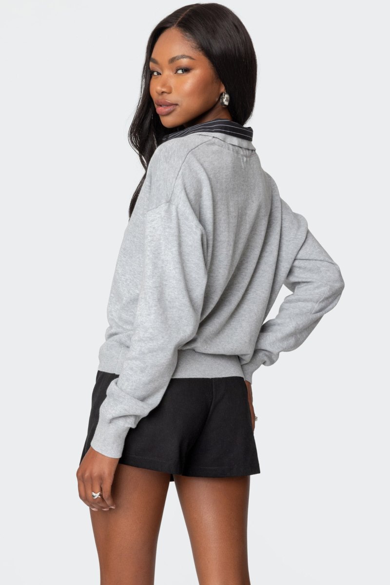 Edikted Rue Double Collared Sweater Gray | USA WB682958F1