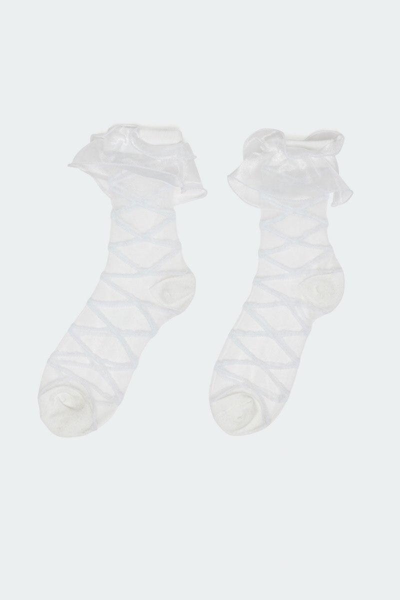 Edikted Ruffle Sheer Mesh Socks White | USA JM191329R6