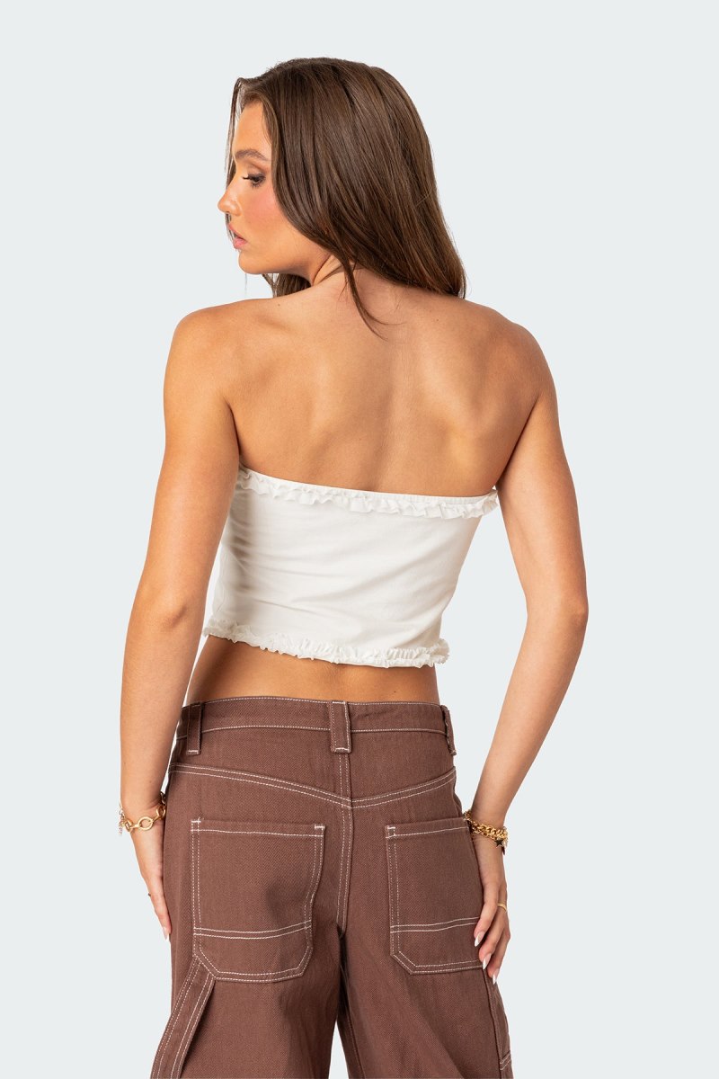 Edikted Ruffled Hem Tube Crop Tops White | USA TR873367O8