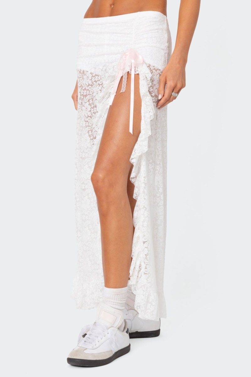 Edikted Ruffled Sheer Lace Maxi Skorts White | USA AI024262X1