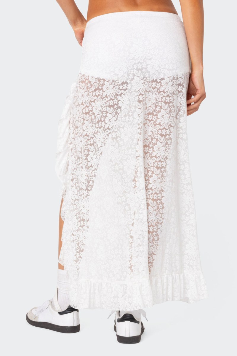 Edikted Ruffled Sheer Lace Maxi Skorts White | USA AI024262X1
