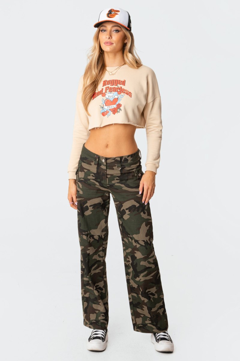 Edikted Rugged Cropped Sweatshirt Long Sleeve Tops Beige | USA QP961026C3