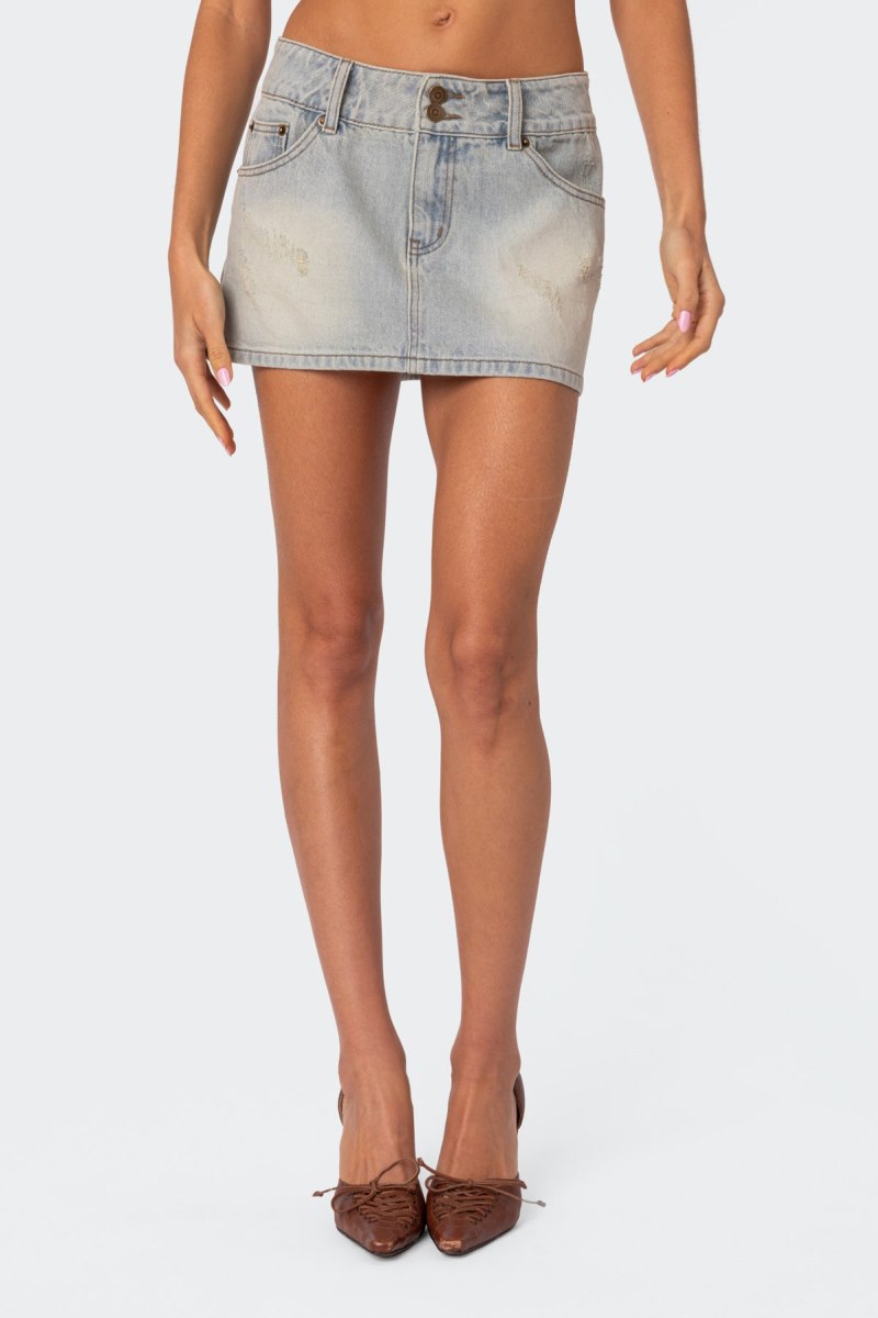 Edikted Rumble Washed Denim Mini Skirts Light Blue | USA VF657145R0