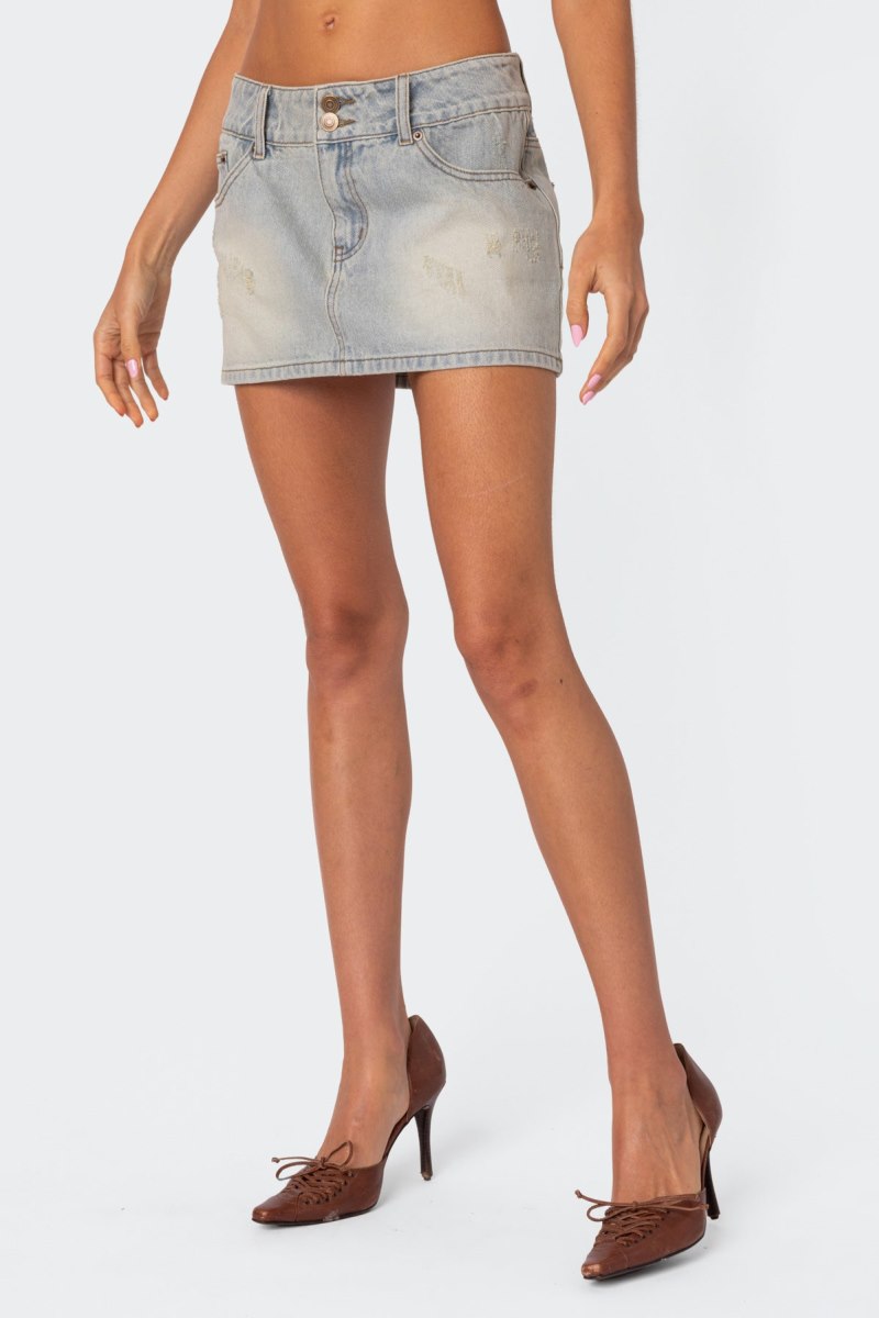 Edikted Rumble Washed Denim Mini Skirts Light Blue | USA VF657145R0