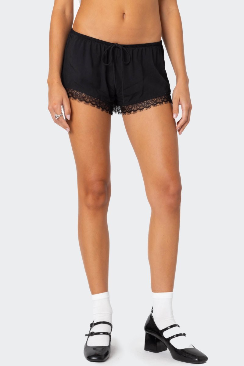 Edikted Rumi Lace Trim Shorts Black | USA BK632543I5