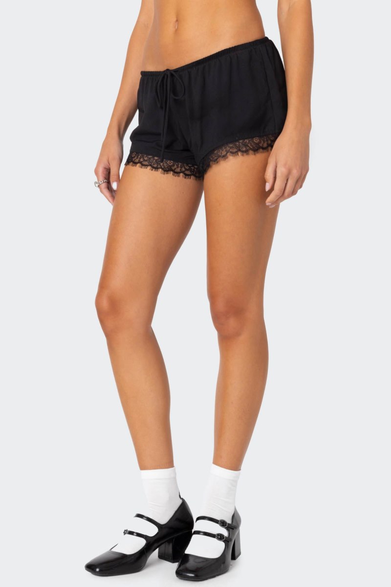 Edikted Rumi Lace Trim Shorts Black | USA BK632543I5
