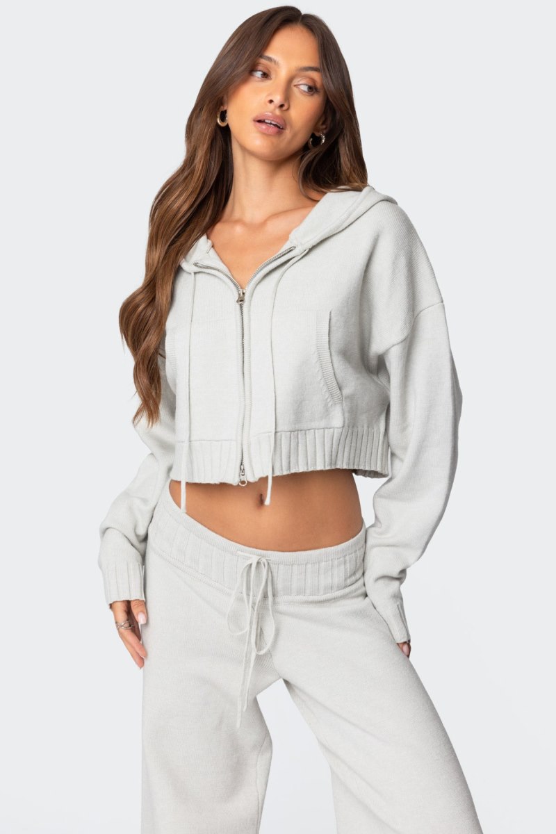 Edikted Russell Knit Hooded Cardigan Light Gray | USA YV253615S5