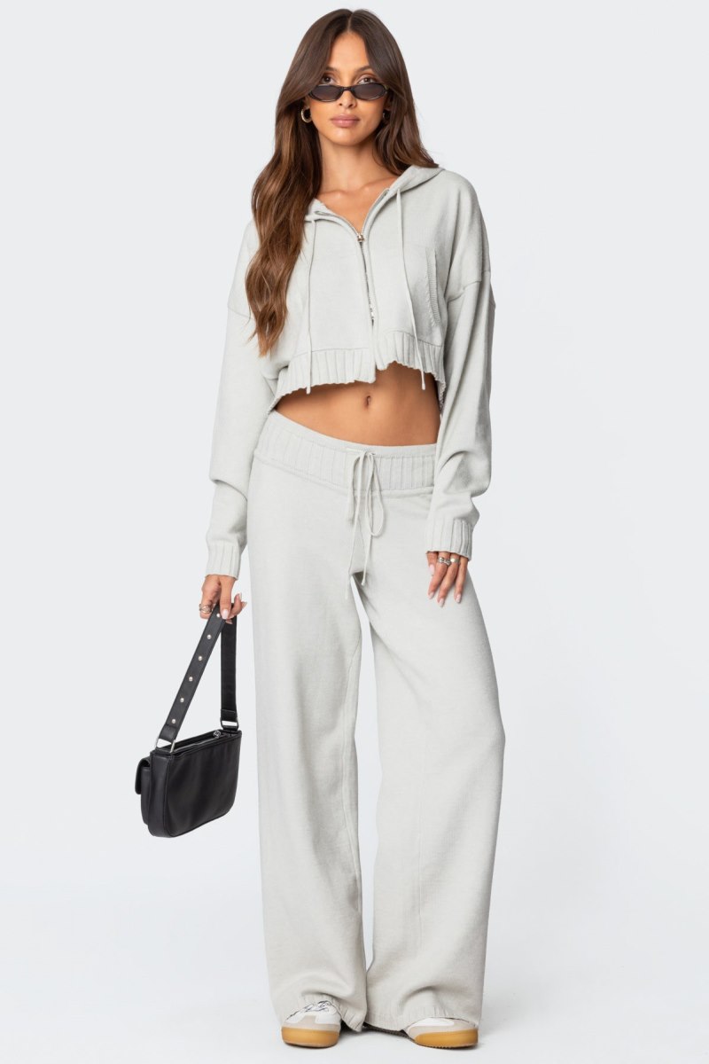 Edikted Russell Straight Leg Knit Pants Light Gray | USA OW429452Q2