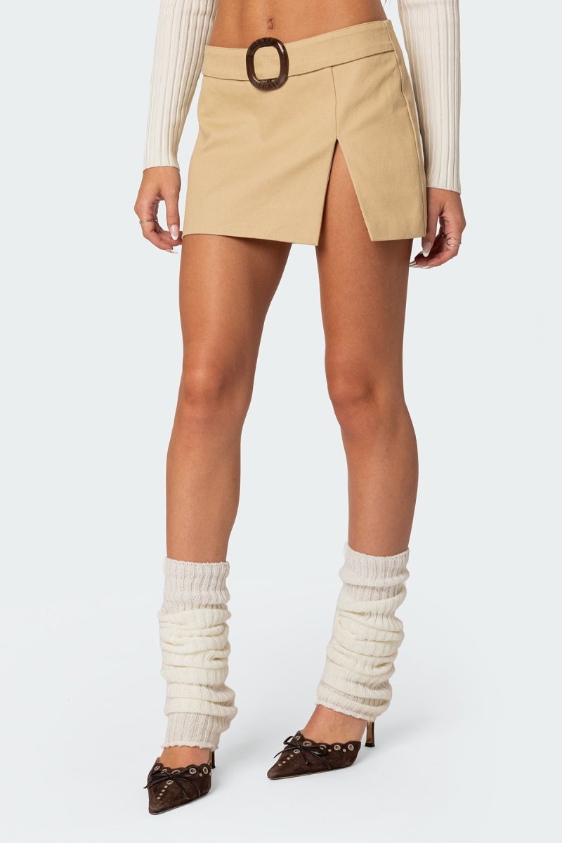 Edikted Ryder Belted Mini Skirts Beige | USA IB928182K9