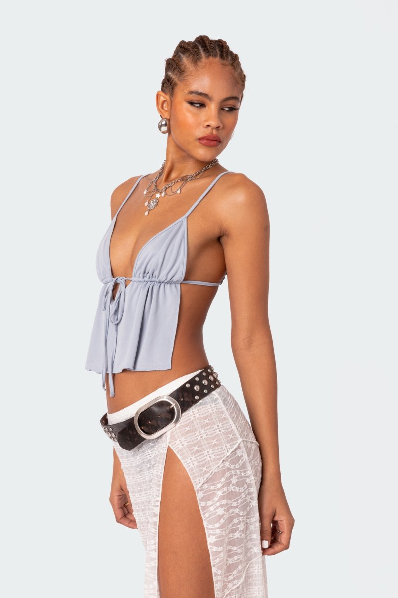 Edikted Rylee Tie Front Open Back Tank Top Black | USA JA864176P9
