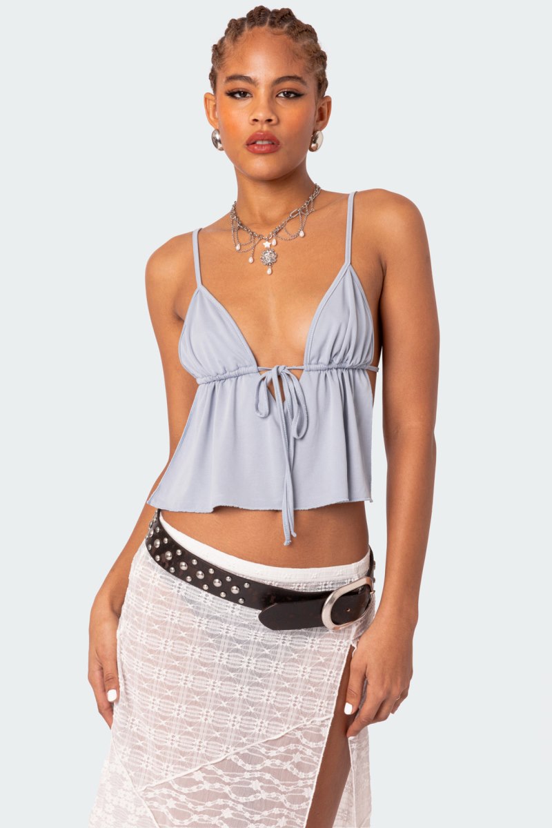 Edikted Rylee Tie Front Open Back Tank Top Black | USA JA864176P9