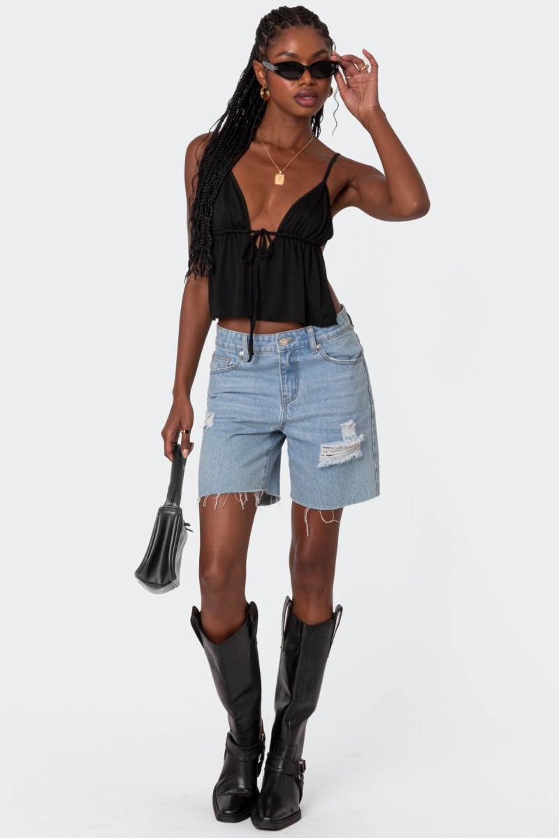 Edikted Rylee Tie Front Open Back Tank Top Black | USA CX151085D5
