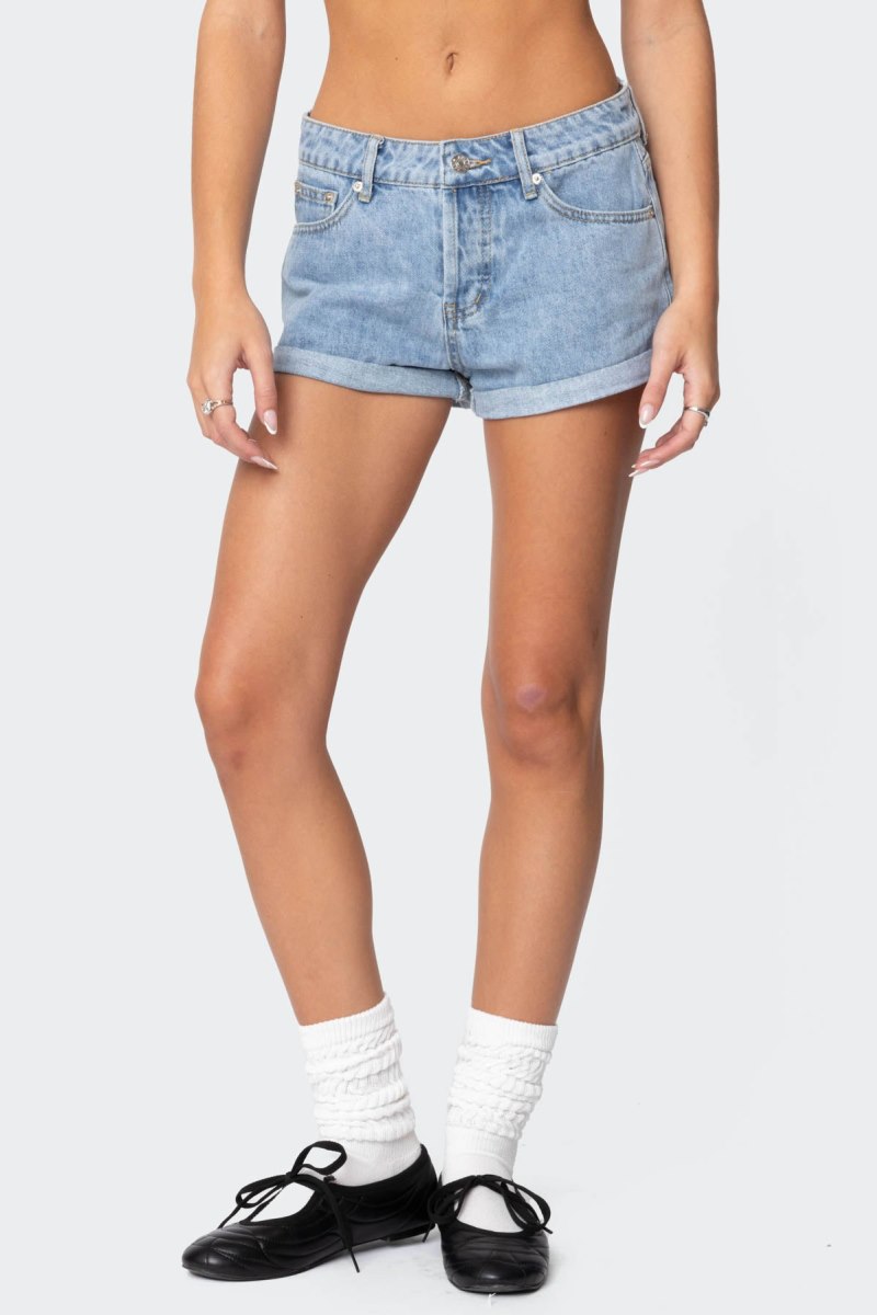 Edikted Rylin Low-Rise Denim Shorts Light Blue | USA LM167306T3