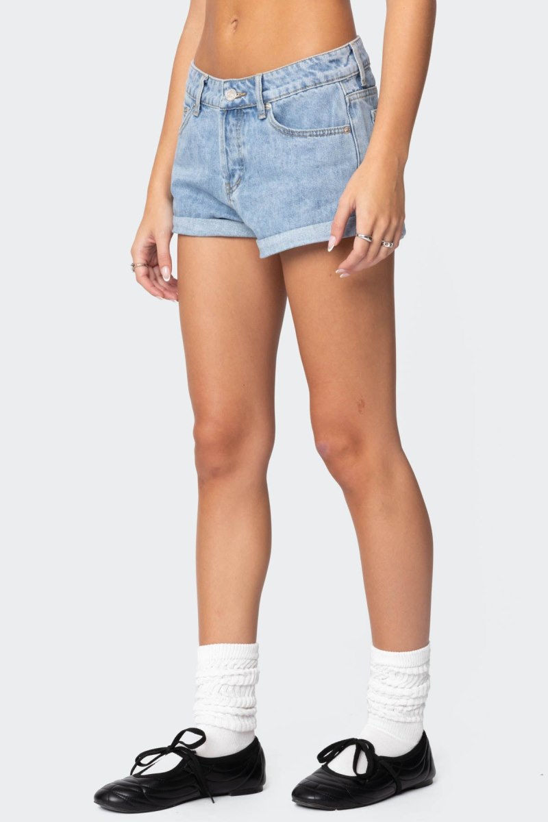 Edikted Rylin Low-Rise Denim Shorts Light Blue | USA LM167306T3