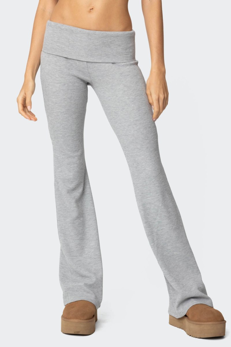 Edikted Sab Fold Over Waffle Knit Pants Gray Melange | USA VG727232F7