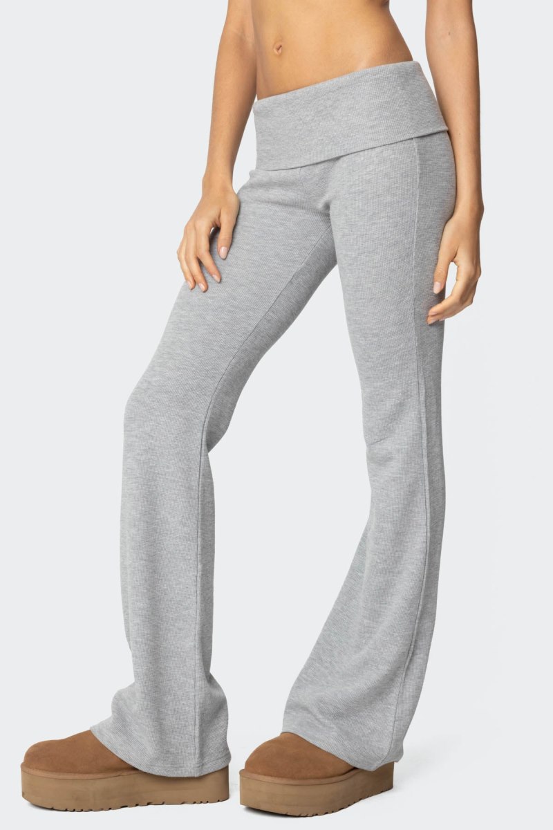 Edikted Sab Fold Over Waffle Knit Pants Gray Melange | USA VG727232F7