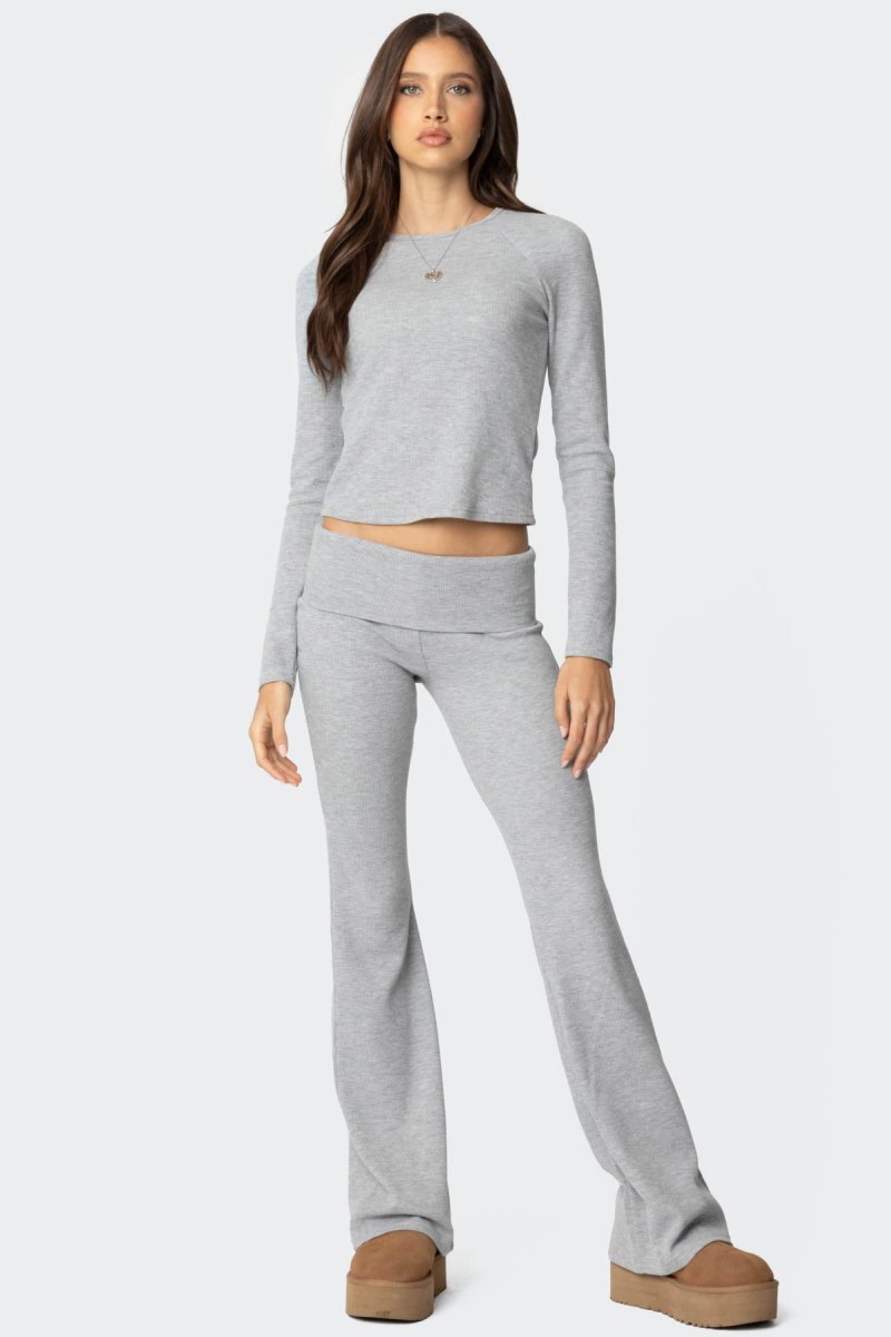 Edikted Sab Fold Over Waffle Knit Pants Gray Melange | USA VG727232F7