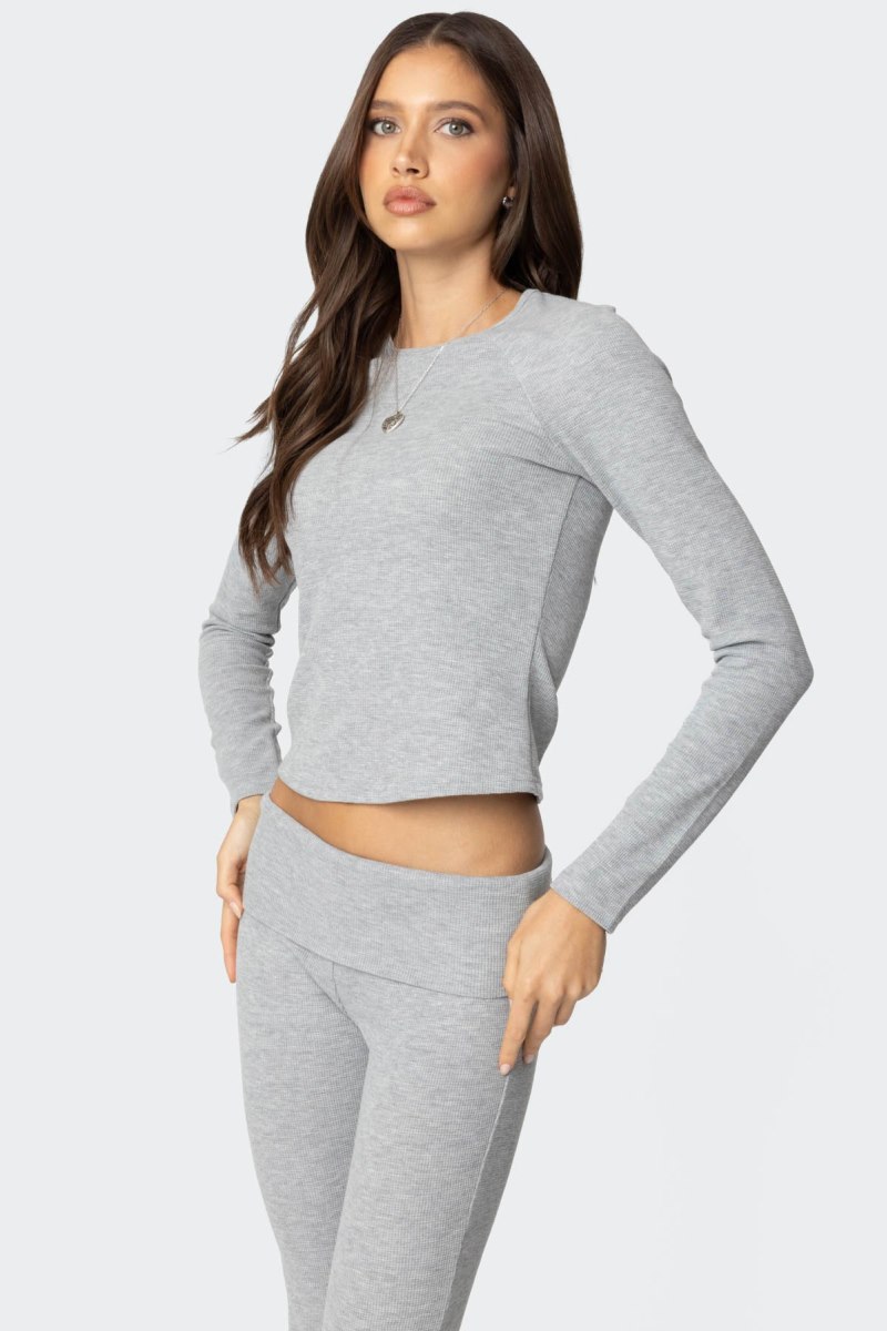 Edikted Sab Waffle Knit Long Sleeve Tops Gray Melange | USA AX440344K5
