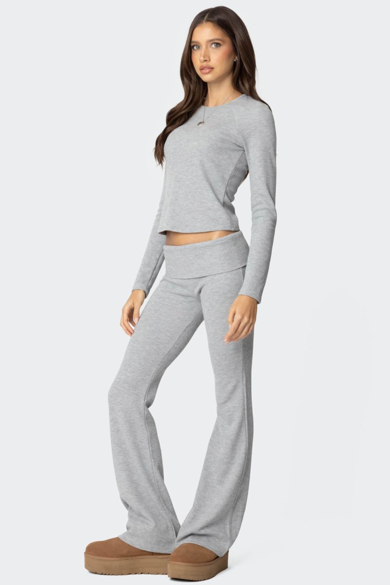Edikted Sab Waffle Knit Long Sleeve Tops Gray Melange | USA AX440344K5