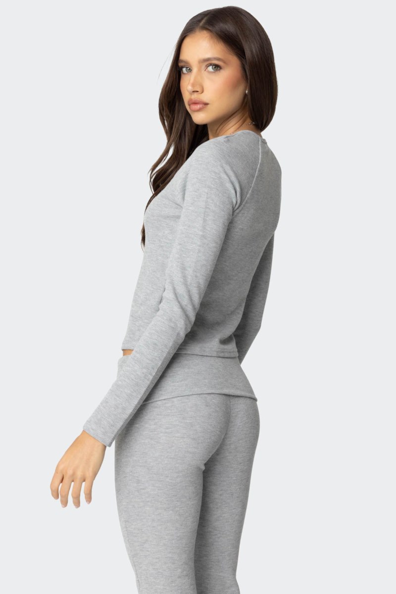 Edikted Sab Waffle Knit Long Sleeve Tops Gray Melange | USA AX440344K5
