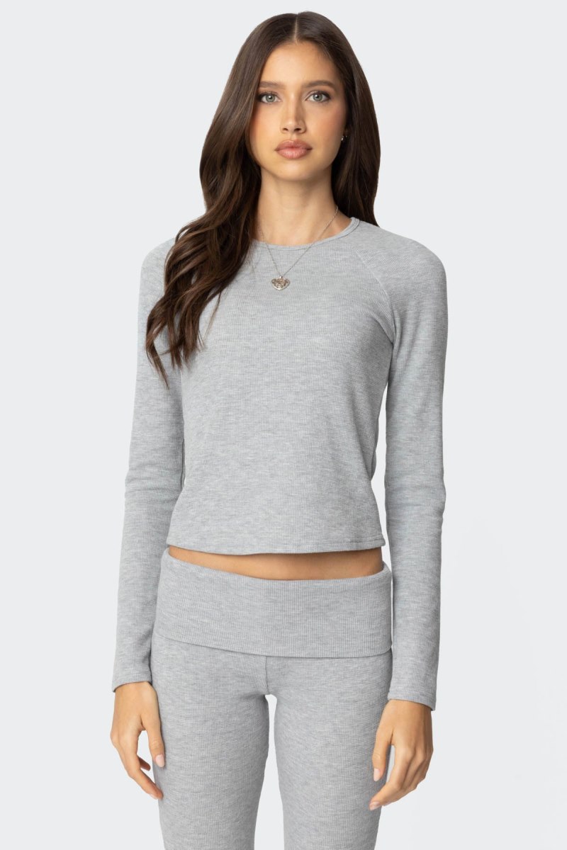 Edikted Sab Waffle Knit Long Sleeve Tops Gray Melange | USA AX440344K5