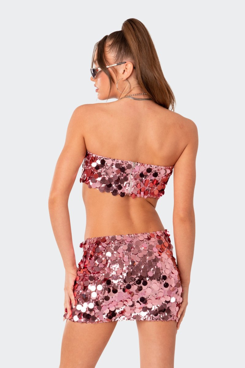 Edikted Sabina Sequin Bandeau Crop Tops Pink | USA XO765706N9