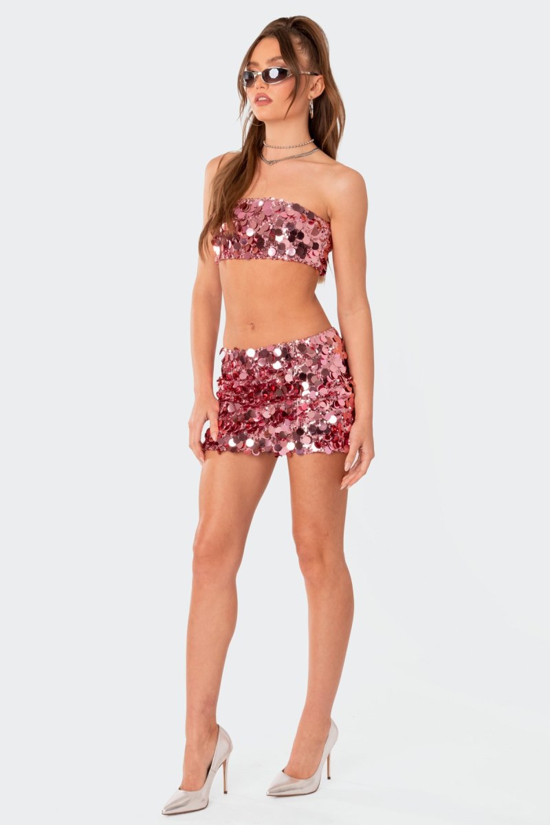 Edikted Sabina Sequin Bandeau Strapless Tops Pink | USA BW958095H7
